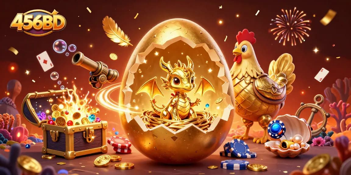 Experience 456BD's winning moment with a golden dragon amidst casino treasures.