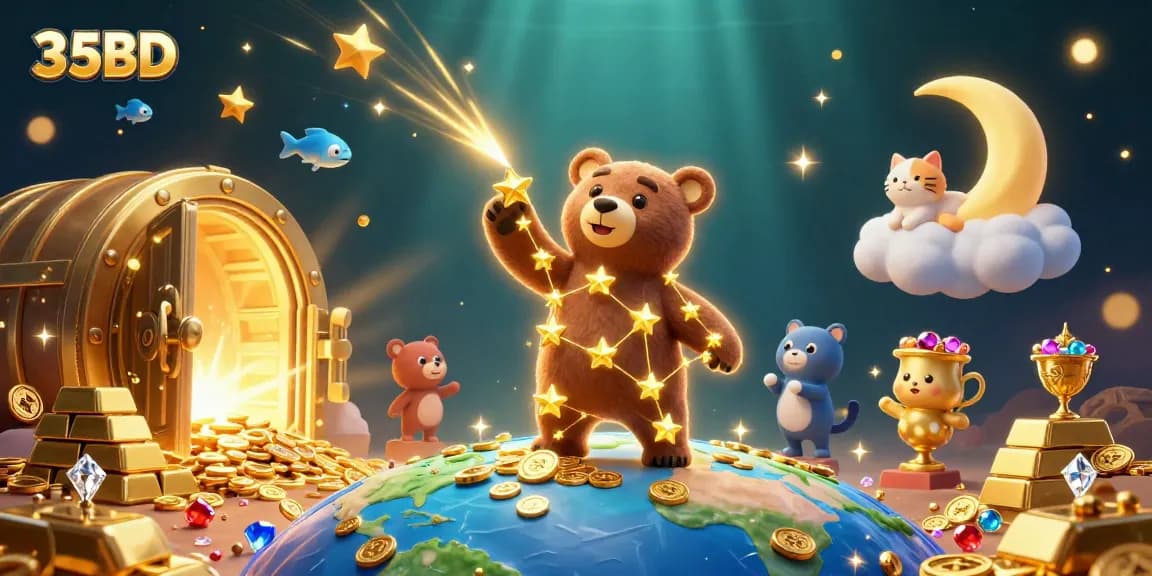 Win at 35BD with a dazzling 3D cartoon scene of a sparkling casino adventure.