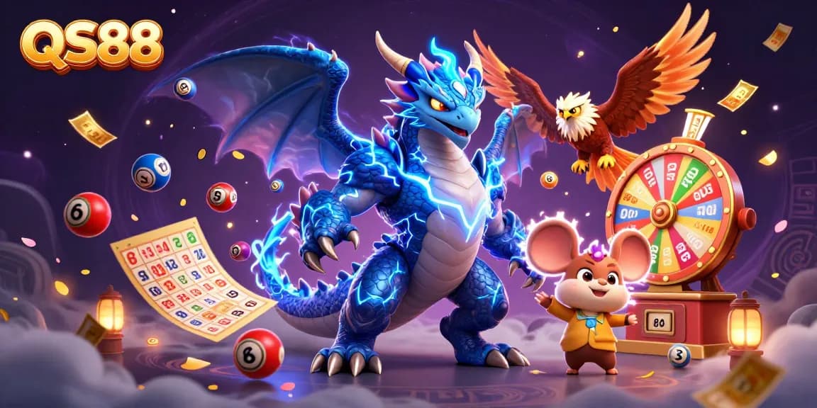 QS88 captures thrilling lottery excitement with vibrant elements and dynamic characters.