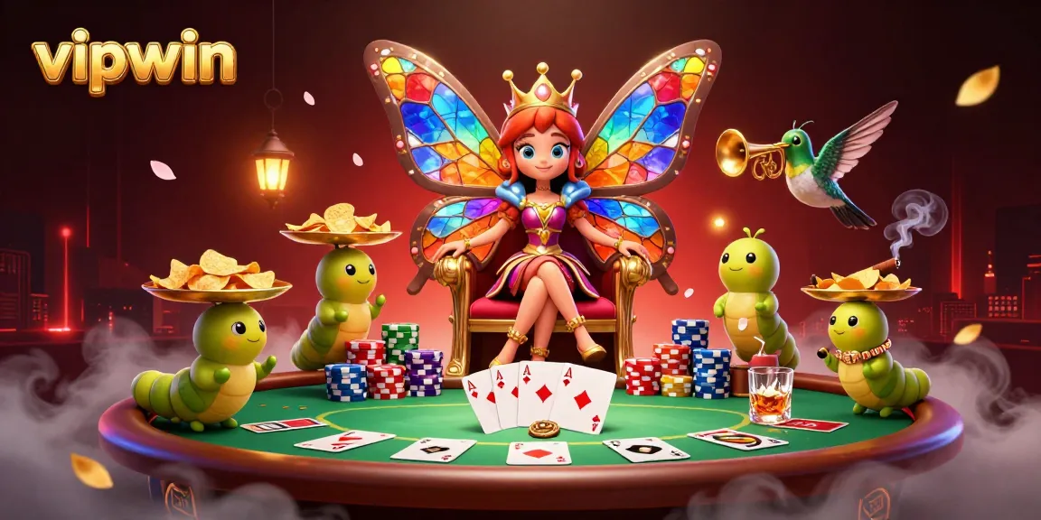 Experience the vibrant world of vipwin with a whimsical butterfly queen and poker masterclass.