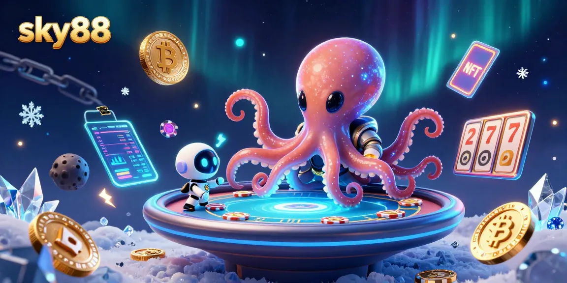 Engage in exciting games at sky88 with a dazzling illustration of a cosmic casino scene.