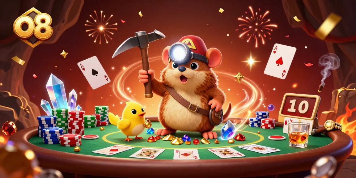 Experience thrilling poker adventures with o8's treasure hunter in a vibrant casino scene.