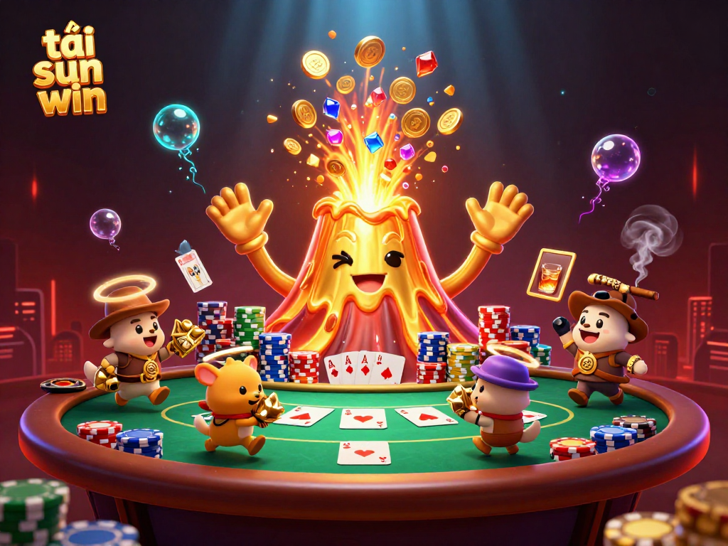 Engage and win with tải sun win as a dynamic volcano spews treasure at a lively poker scene.