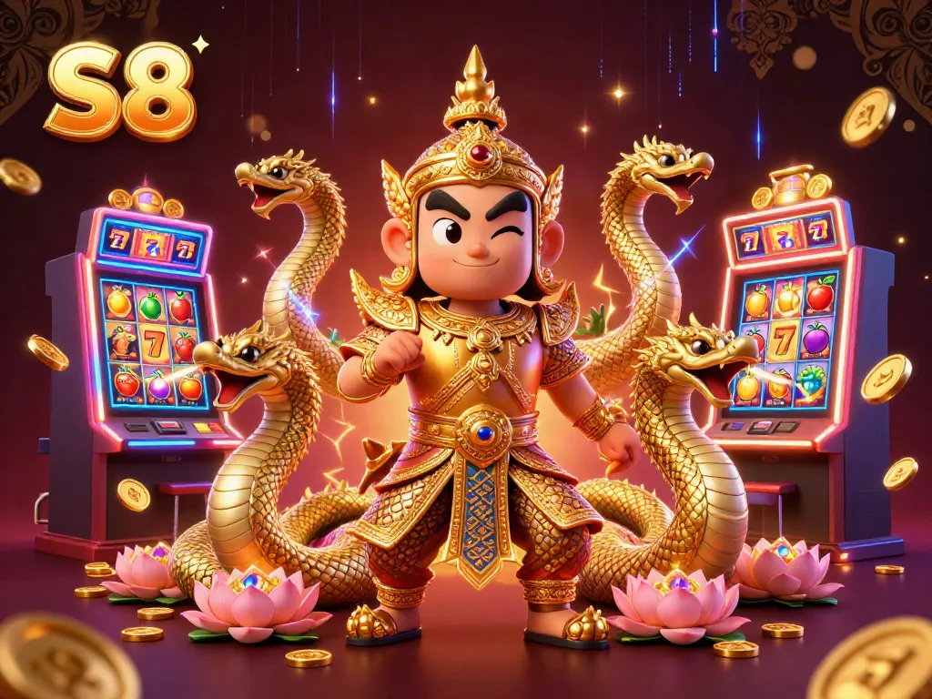 Experience the vibrant S8 casino atmosphere with charismatic guardians and dynamic slot machines.