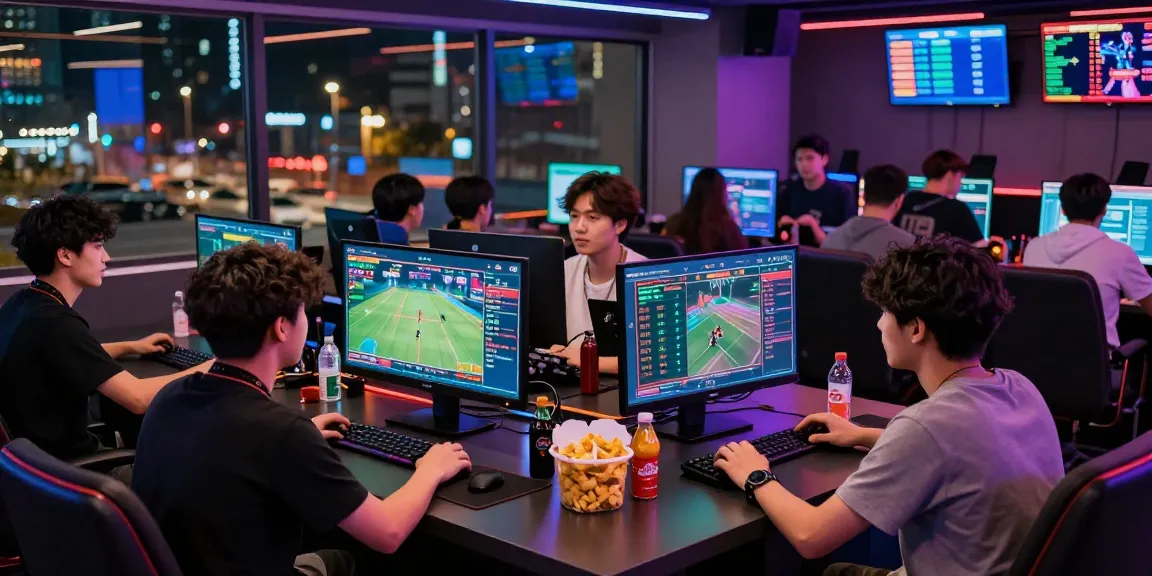 Group of friends enjoying 토토사이트 검증 먹튀스팟 betting experience in a modern lounge with screens and snacks.