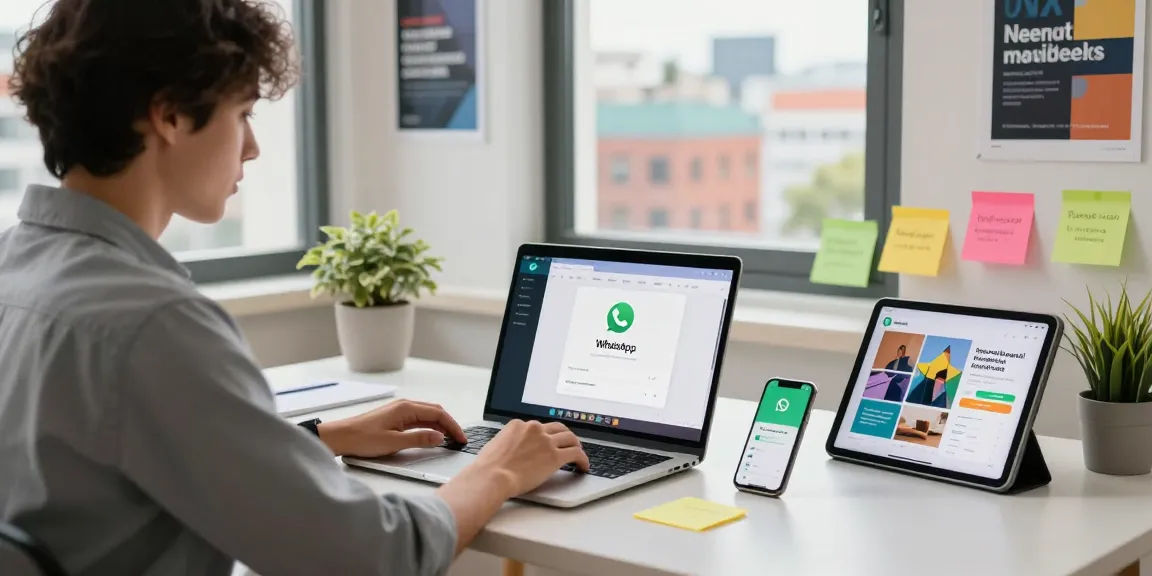 Efficient workspace highlighting WhatsApp下載 on laptop and smartphone, showcasing productivity tools for tech professionals.
