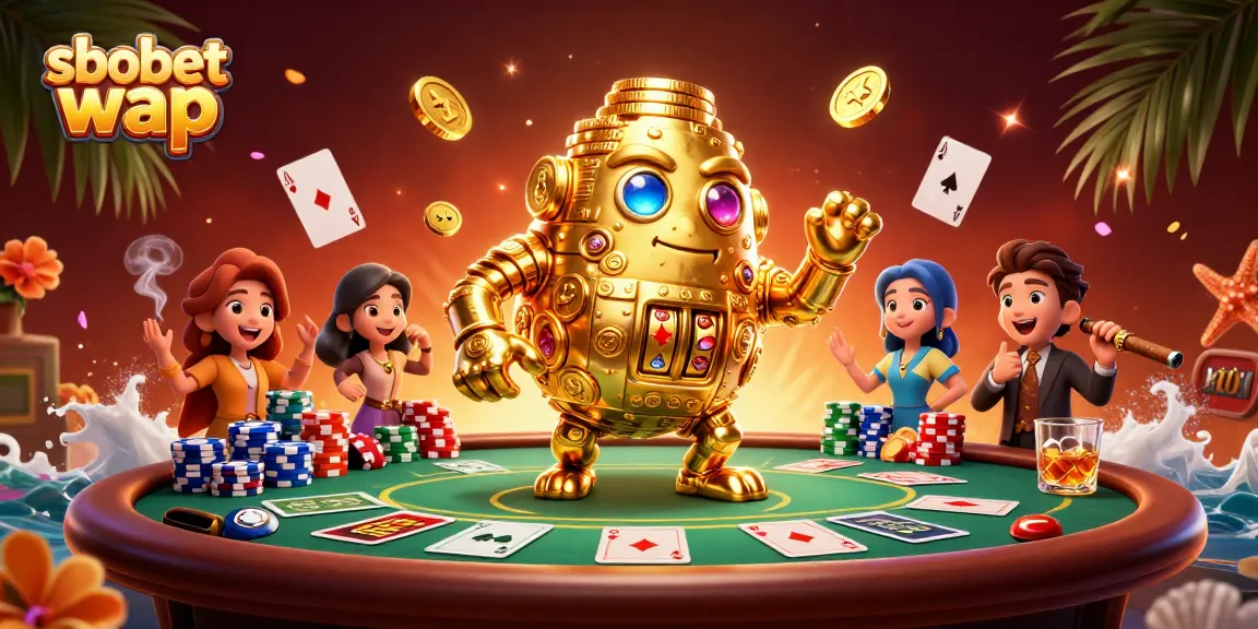 Engage with sbobet wap mobile betting through dynamic 3D illustrations featuring poker and casino elements.