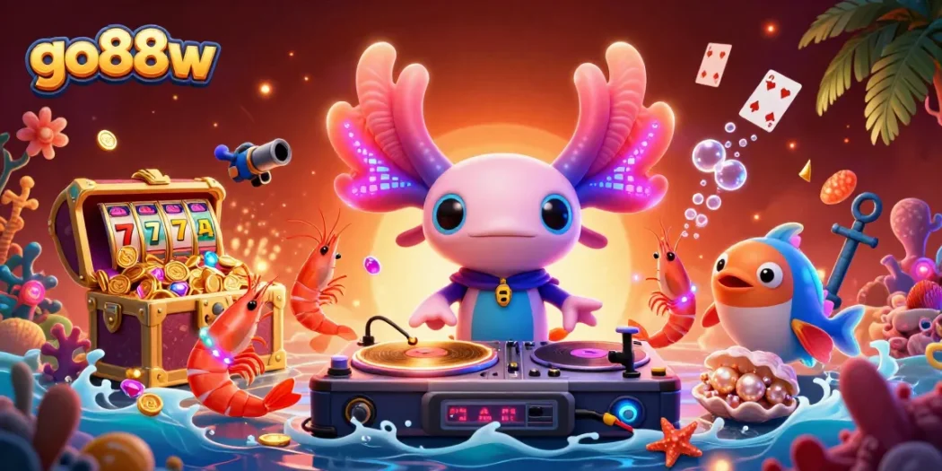 Experience exciting gaming with go88w's neon underwater casino scene.